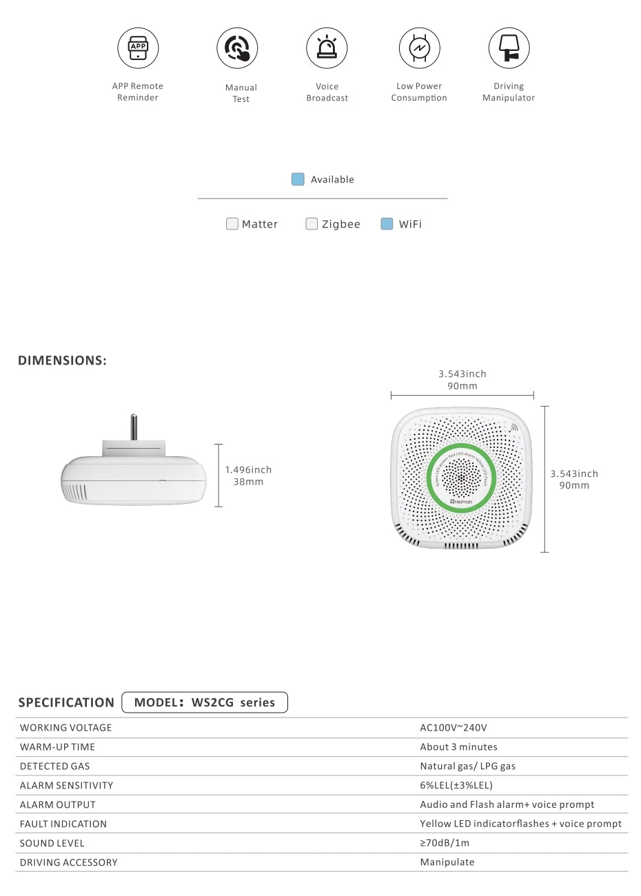 Gasdetektor Wi-Fi Heiman WS2CG