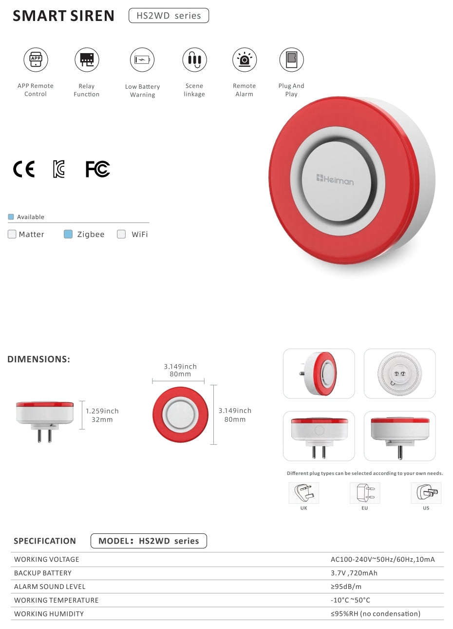 Zigbee Innensirene Heiman HS2WD