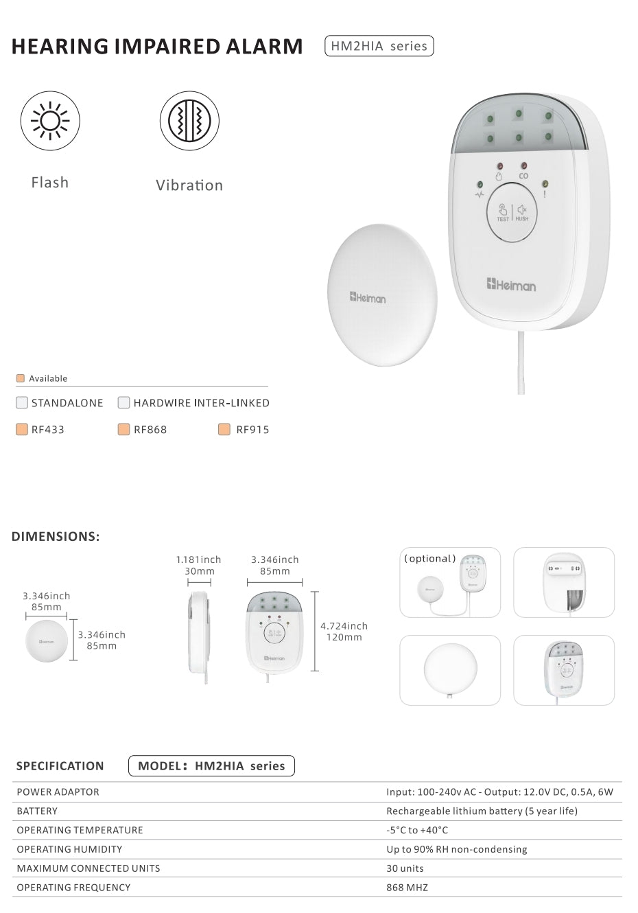 Heiman HM2HIA Funk-Alarm für Hörgeschädigte – visuelle und vibrierende Alarmierung für mehr Sicherheit