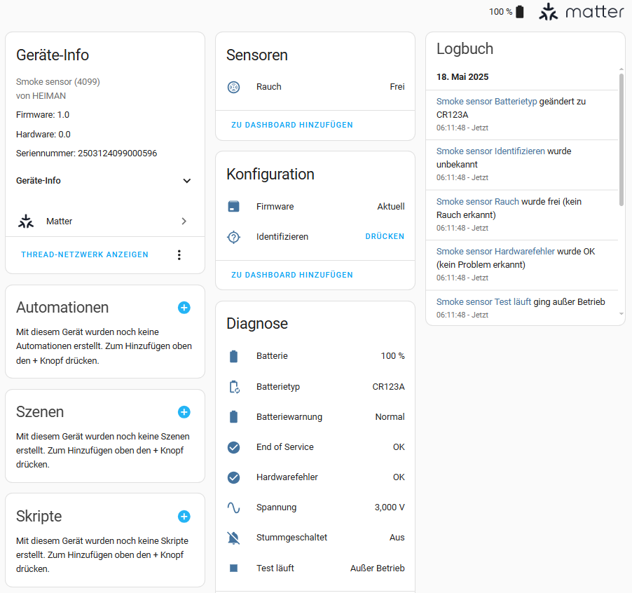 Matter Rauchmelder von Heiman HS1SA-M